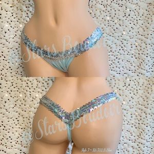 New Dance Wear Rave Wear 💙Light Baby Blue💙 T-Bar W/X-Wide Silver Sequin Band